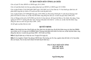 Quyết định 69/2006/QĐ-UBND tiêu chí phân loại cấp độ khó khăn trong thôn bản 2006 2010 Lai Châu