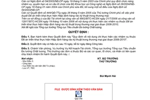 Quyết định 25/2006/QĐ-BKHCN  nội dung chi nhiệm vụ thuộc Đề án triển khai Hiệp định hàng rào kĩ thuật thương mại 2006-2010