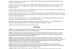 Decision No. 68/2006/QD-BTC providing for the rates and the collection, remittan