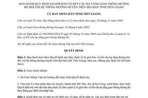 Quyết định 62/2006/QĐ-UBND lộ giới bảo vệ kết cấu hạ tầng đường bộ Tiền Giang