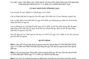 Quyết định 2447/QĐ-UBND 2006 thay thế thuế tài nguyên Quyết định 2309/2006/QĐ-UBND Bắc Kạn