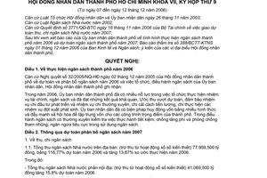 Nghị quyết 60/2006/NQ-HĐND dự toán và phân bổ ngân sách thành phố năm 2007