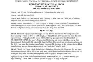 Nghị quyết 26/2006/NQ-HĐND khung giá các loại đất An Giang năm 2007