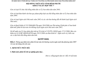 Nghị quyết 21/2006/NQ-HĐND định mức phân bổ chi thường xuyên Ngân sách 2007