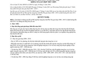 Nghị quyết 90/2006/NQ-HĐND Phổ cập bậc trung học Phú Thọ 2006-2010 định hướng 2015