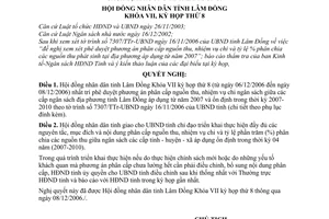 Nghị quyết 59/2006/NQ-HĐND phân cấp nguồn thu, nhiệm vụ chi ngân sách giữa các cấp ngân sách địa phương tỉnh Lâm Đồng
