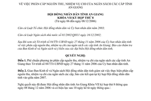 Nghị quyết 27/2006/NQ-HĐND phân cấp nguồn thu nhiệm vụ chi ngân sách An Giang