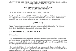 Nghị quyết 94/2006/NQ-HĐND điều chỉnh phát triển du lịch tỉnh Phú Thọ