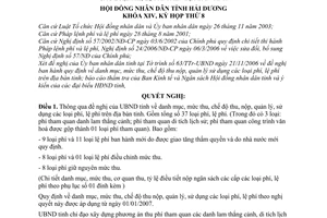 Nghị quyết 63/2006/NQ-HĐND danh mục, mức thu, chế độ thu, nộp, quản lý, sử dụng các loại phí, lệ phí