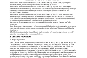 Circular No. 08/2006/TT-BTP of December 08, 2006 guiding the implementation of a number of provisions on child adoption involving foreign elements