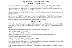 Nghị quyết 66/NQ-HĐND 2006 bổ sung cán bộ không chuyên trách tăng biên chế Công an xã Trà Vinh