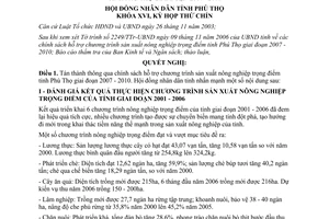 Nghị quyết 88/2006/NQ-HĐND hỗ trợ sản xuất nông nghiệp trọng điểm 2007 2010 Phú Thọ