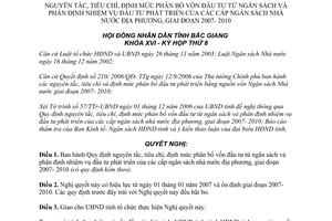 Nghị quyết 08/2006/NQ-HĐND vốn đầu tư từ ngân sách đầu tư phát triển 2007 2010 Bắc Giang