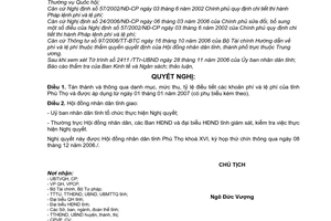 Nghị quyết 92/2006/NQ-HĐND danh mục, mức thu, tỷ lệ điều tiết các khoản phí  lệ phí