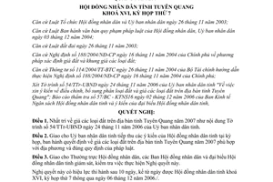 Nghị quyết 93/2006/NQ-HĐND ý kiến điều chỉnh giá đất địa bàn tỉnh Tuyên Quang