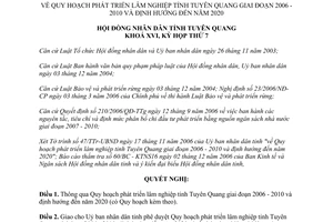 Nghị quyết 96/2006/NQ-HĐND phát triển lâm nghiệp tỉnh Tuyên Quang 2006 - 2010 đến 2020