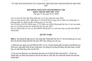 Nghị quyết 18/2006/NQ-HĐND giá các loại đất trên địa bàn thành phố Hà Nội năm 2007