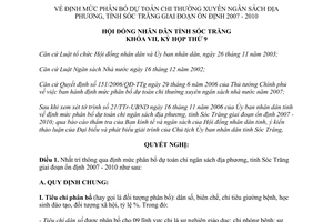 Nghị quyết 20/2006/NQ-HĐND dự toán chi ngân sách giai đoạn ổn định 2007 2010 Sóc Trăng