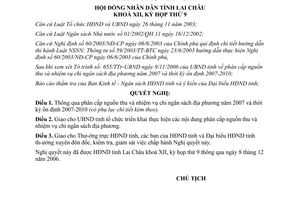 Nghị quyết 76/2006/NQ-HĐND12 chi ngân sách địa phương 2007 thời kỳ ổn định 2007 2010 Lai Châu