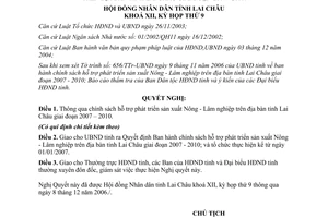 Nghị quyết 78/2006/NQ-HĐND hỗ trợ phát triển sản xuất Nông Lâm nghiệp Lai Châu 2007 2010