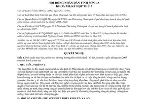 Nghị quyết 121/2006/NQ-HĐND phát triển kinh tế xã hội đảm bảo an ninh quốc phòng 2007 Sơn La