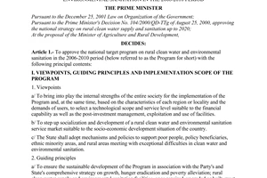 Decision No. 277/2006/QD-TTg of December 11, 2006 approving the national target program on rural clean water and environmental sanitation in the 2006-2010 period