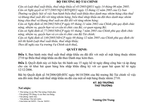 Quyết định 70/2006/QĐ-BTC mức thuế suất nhập khẩu mặt hàng nhóm 2710 Biểu thuế nhập khẩu ưu đãi