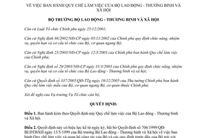 Quyết định 1860/QĐ-LĐTBXH năm 2006 Quy chế làm việc của Bộ Lao động