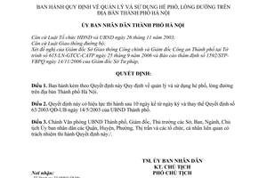 Quyết định 227/2006/QĐ-UBND quản lý sử dụng hè phố, lòng đường Thành phố Hà Nội