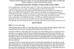 Quyết định 111/2006/QĐ-BNN thành lập Ban Quản lý Đầu tư  Xây dựng Thuỷ lợi 8 thuộc Bộ Nông nghiệp và Phát triển nông thôn