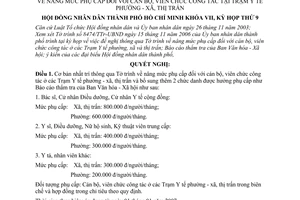 Nghị quyết 64/2006/NQ-HĐND nâng mức phụ cấp đối với cán bộ, viên chức công tác tại trạm y tế phường - xã, thị trấn