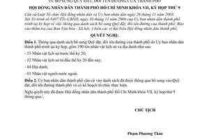 Nghị quyết 66/2006/NQ-HĐND bổ sung quỹ đặt, đổi tên đường của thành phố do Hội đồng nhân dân thành phố Hồ Chí Minh