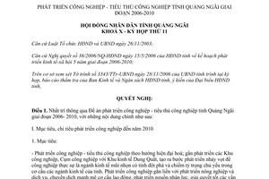 Nghị quyết 55/2006/NQ-HĐND phát triển công nghiệp tiểu thủ công nghiệp Quảng Ngãi