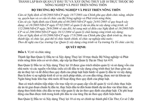 Quyết định 109/2006/QĐ-BNN thành lập BQL Đầu tư Xây dựng Thuỷ lợi 10 thuộc Bộ Nông nghiệp và Phát triển nông thôn