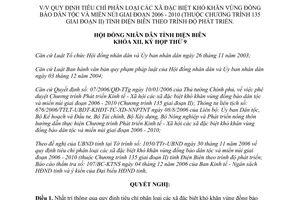 Nghị quyết 73/2006/NQ-HĐND tiêu chí phân loại xã đặc biệt khó khăn vùng đồng bào dân tộc miền núi 2006 2010 Điện Biên