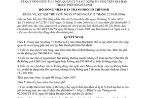 Nghị quyết 73/2006/NQ-HĐND quy định mức thu, nộp, quản lý và sử dụng phí chợtrên địa bàn thành phố Hồ Chí Minh