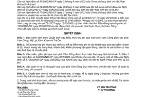 Quyết định 71/2006/QĐ-BTC mức thu, chế độ thu, nộp, quản lý sử dụng phí qua cụm phà Vàm Cống