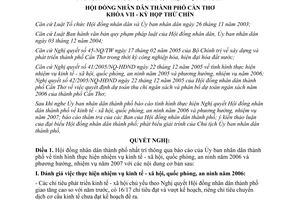 Nghị quyết 74/2006/NQ-HĐND nhiệm vụ kinh tế xã hội quốc phòng an ninh Cần Thơ