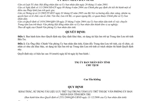 Quyết định 2551/2006/QĐ-UBND  khai thác, sử dụng tài liệu lưu trữ