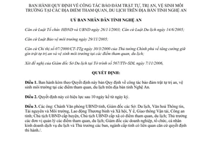 Quyết định 131/2006/QĐ-UBND đảm bảo trật tự vệ sinh môi trường điểm du lịch Nghệ An