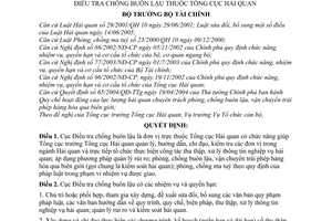 Quyết định 72/2006/QĐ-BTC chức năng, nhiệm vụ, quyền hạn cơ cấu tổ chức  Cục Điều tra chống buôn lậu thuộc Tổng cục Hải quan