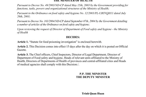 Decision 39/2006/QD-BYT statute for food poisoning investigation