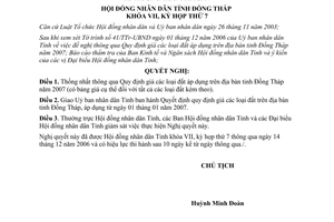 72/2006/NQ-HĐND-K7 Quy định giá đất áp dụng trên địa bàn tỉnh Đồng Tháp