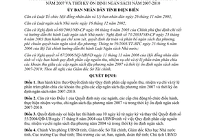 Quyết định 20/2006/QĐ-UBND tỷ lệ phần trăm phân chia khoản thu 2007 Điện Biên