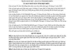 Quyết định 19/2006/QĐ-UBND phát triển bằng nguồn ngân sách Nhà nước 2007 2010 Điện Biên