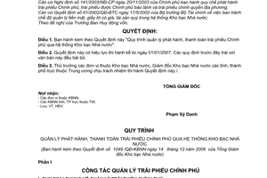 Quyết định 1049/QĐ-KBNN  Quy trình quản lý phát hành, thanh toán