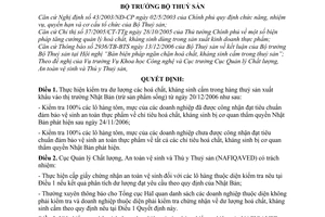 Quyết định 1052/QĐ-BTS  tăng cường kiểm tra hàng thuỷ sản xuất khẩu Nhật Bản