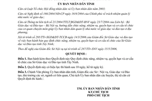 Quyết định 282/2006/QĐ-UBND chức năng nhiệm vụ quyền hạn Sở Giáo dục Đào tạo Tây Ninh