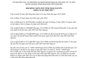 Nghị quyết số 33/2006/NQ-HĐND phương án phân bổ kế hoạch vốn đầu tư xây dựng cơ bản Thái Nguyên
