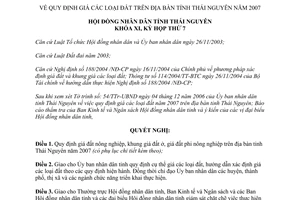 Nghị quyết 35/2006/NQ-HĐND quy định giá đất 2007 Thái Nguyên